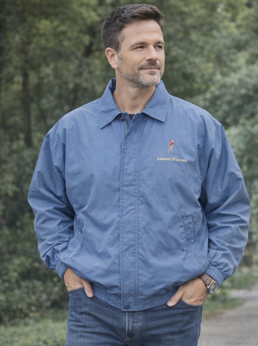 VTG Johnnie Walker Red Label Light Jacket XL Embroidered Logo 90s GVC Blue EUC
